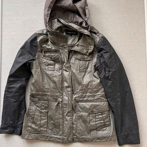 Black Rivet Shiny Silver Hooded Jacket